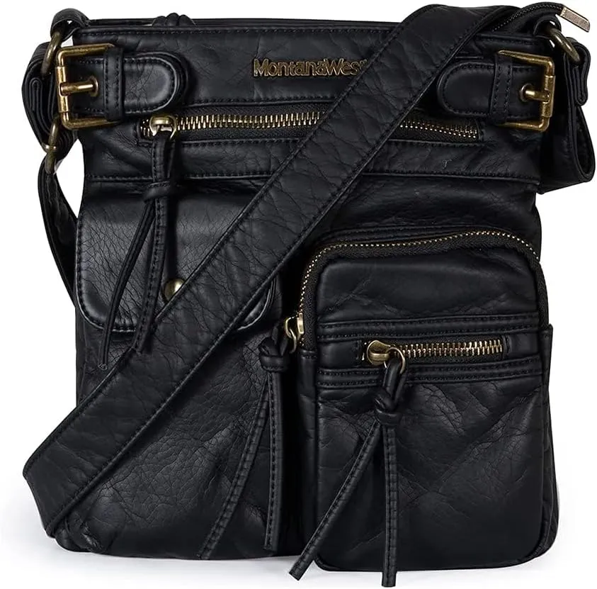 Montana West Crossbody Bag for Women Multi Pocket Shoulder Medium Travel Purses Ultra Soft Washed Leather