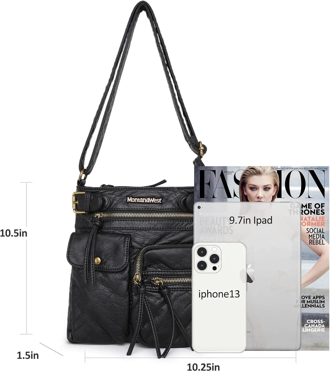 Montana West Crossbody Bag for Women Multi Pocket Shoulder Medium Travel Purses Ultra Soft Washed Leather