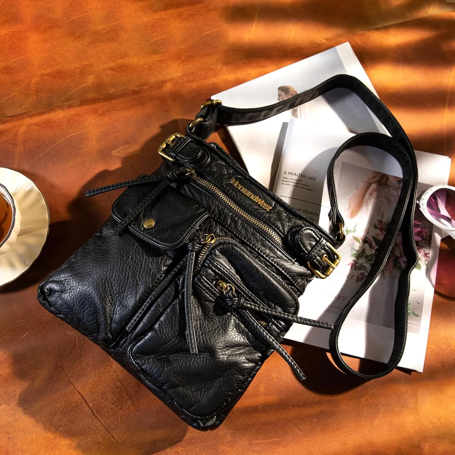 Montana West Crossbody Bag for Women Multi Pocket Shoulder Medium Travel Purses Ultra Soft Washed Leather