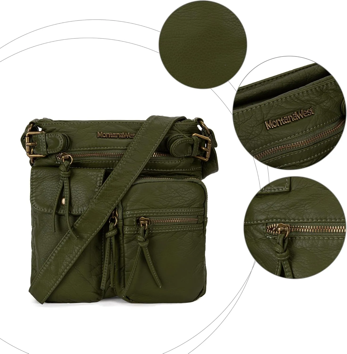 Montana West Crossbody Bag for Women Multi Pocket Shoulder Medium Travel Purses Ultra Soft Washed Leather