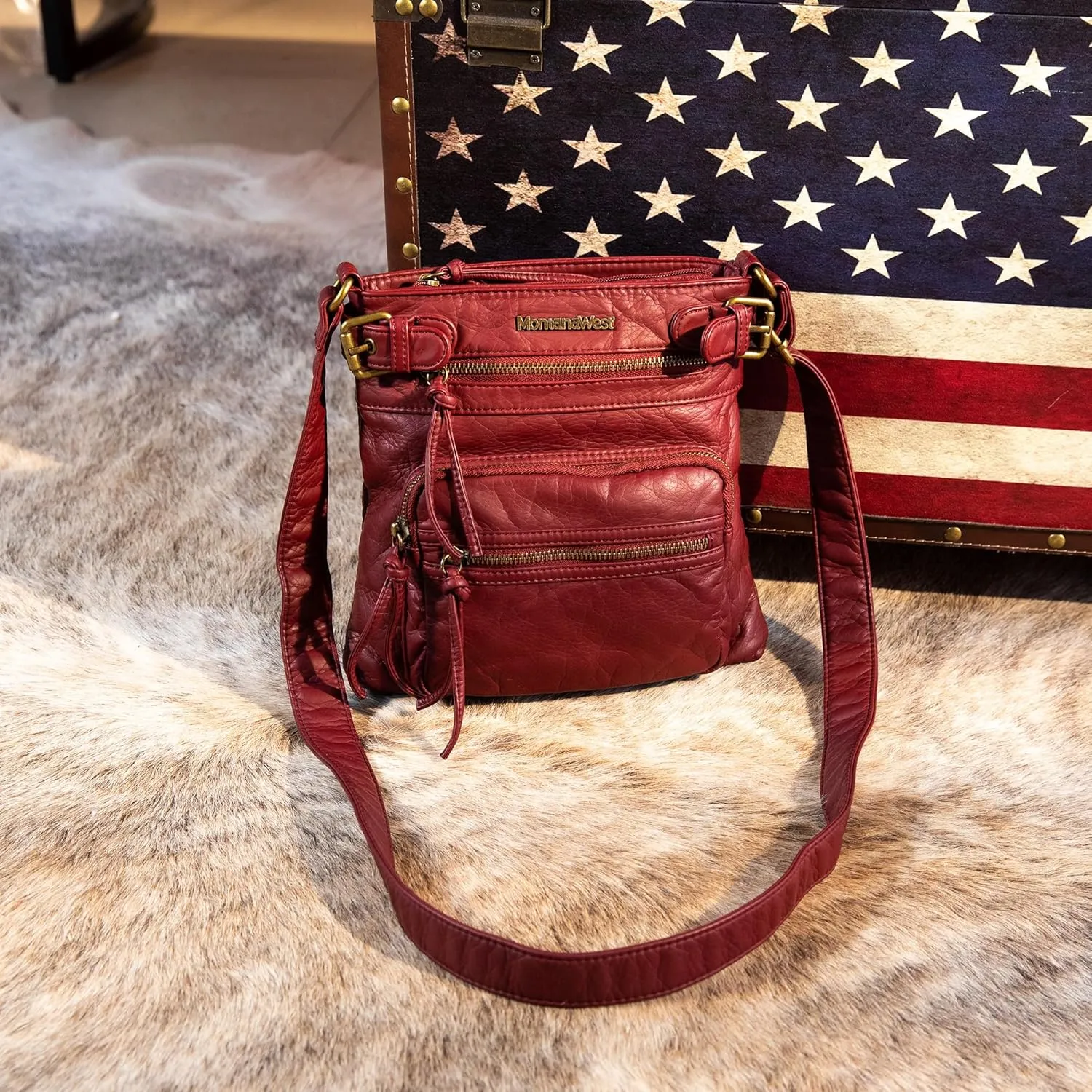 Montana West Crossbody Bag for Women Multi Pocket Shoulder Medium Travel Purses Ultra Soft Washed Leather