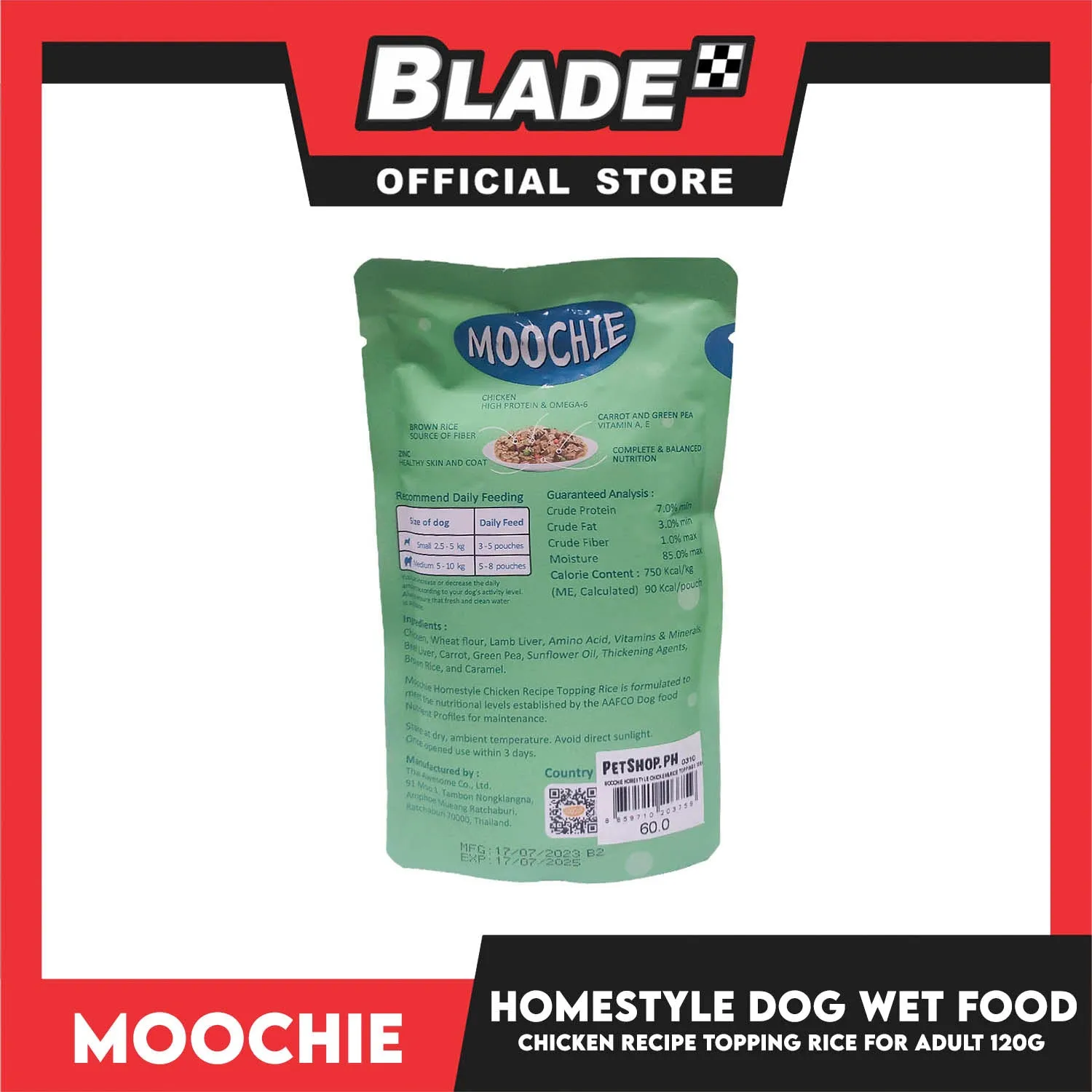Moochie Homestyle Chicken recipe Topping Rice Adult Dog Wet Food 120g
