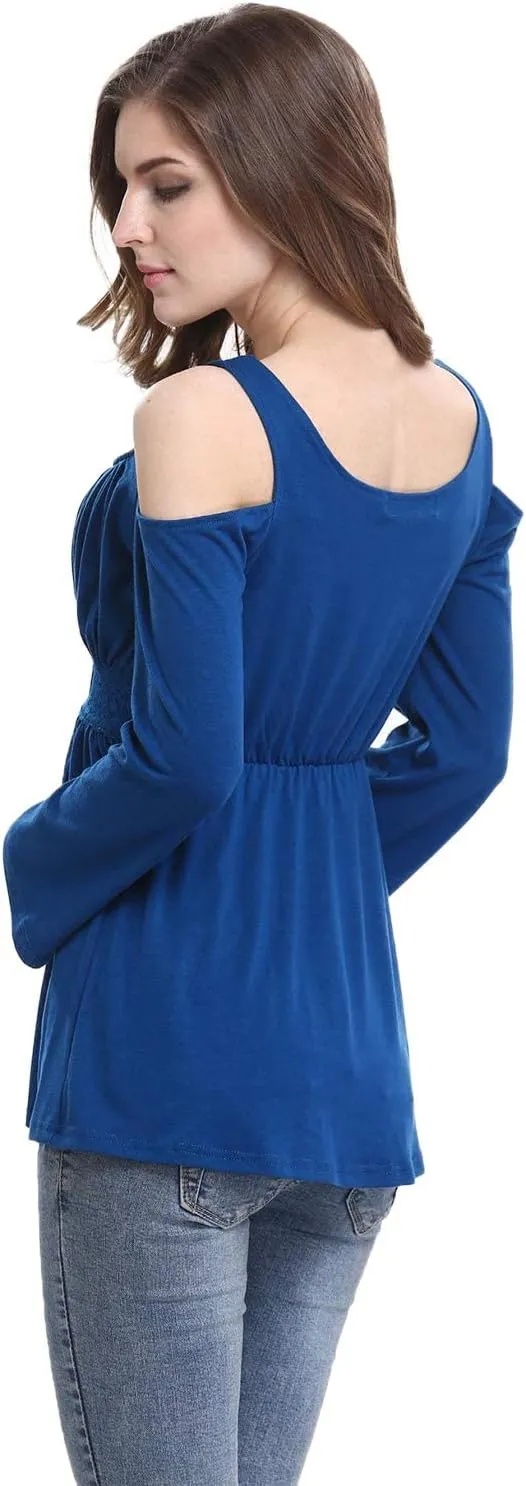 MOONCOLOUR Women's Cold Shoulder Lace Up Casual Tunic Solid Blouse Tops