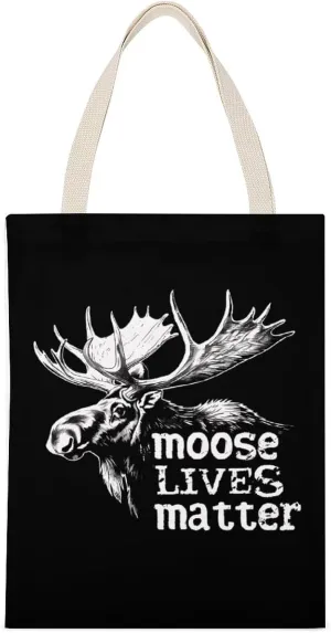 Moose Lives Matter Printed Canvas Tote Bags Shoulder Bag Reusable Grocery Shopping Handbag DIY Gifts 14"x18"