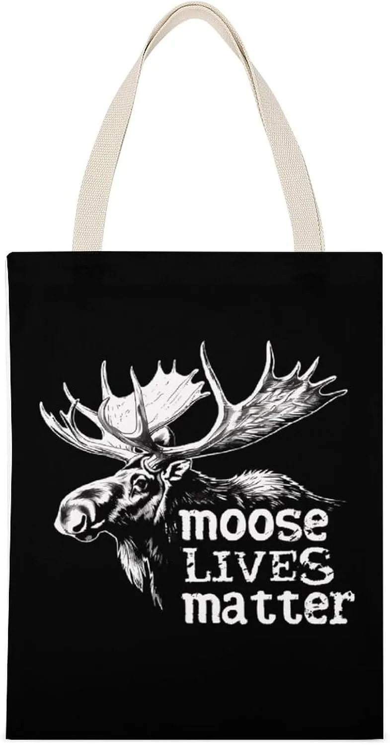 Moose Lives Matter Printed Canvas Tote Bags Shoulder Bag Reusable Grocery Shopping Handbag DIY Gifts 14"x18"