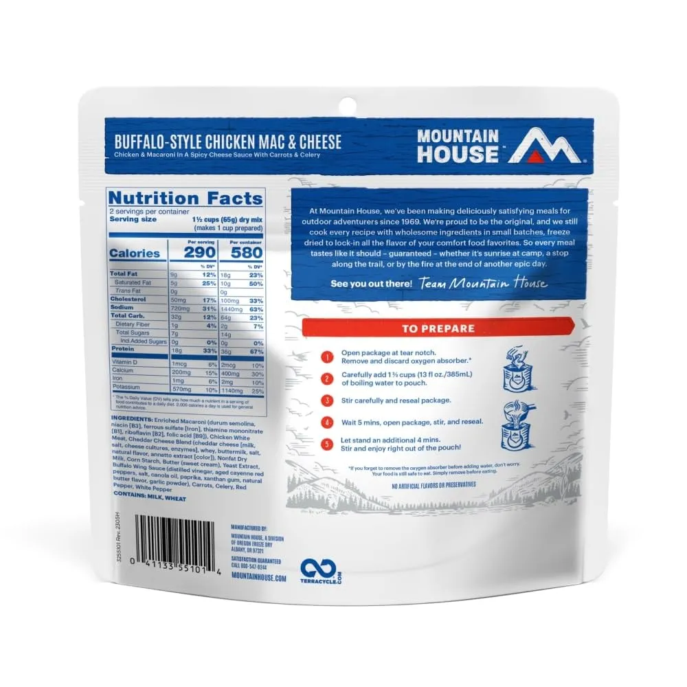 Mountain House Buffalo-Style Chicken Mac & Cheese | Freeze Dried Backpacking & Camping Food | 6-Pack