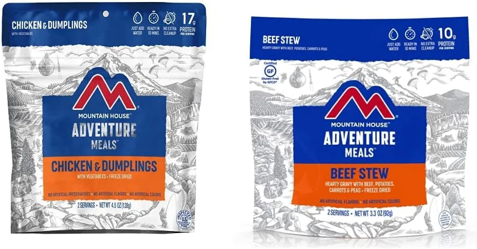 Mountain House Chicken & Dumplings   Beef Stew | Freeze Dried Backpacking & Camping Food | 2 Servings Each