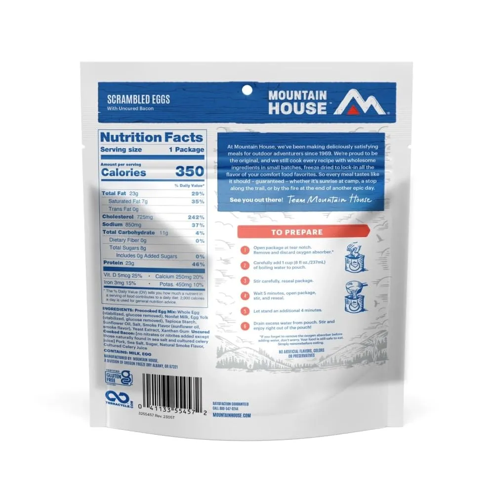 Mountain House Scrambled Eggs with Uncured Bacon Freeze Dried Backpacking & Camping Food 6-Pack Gluten-Free