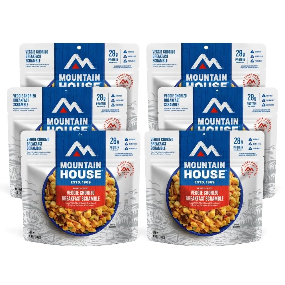Mountain House Veggie Chorizo Breakfast Scramble | Freeze-Dried Backpacking & Camping Food | 6-Pack | Gluten-Free & Vegetarian