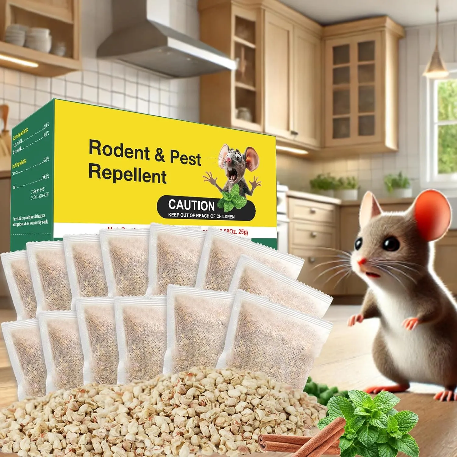 Mouse Repellent Pest Control Pouches, Safe for Pets and Humans, Natural Rodent Deterrent for Mice, Rats, Spiders, Ants, and Roaches - Effective Indoor & Outdoor Use (45 Pack)