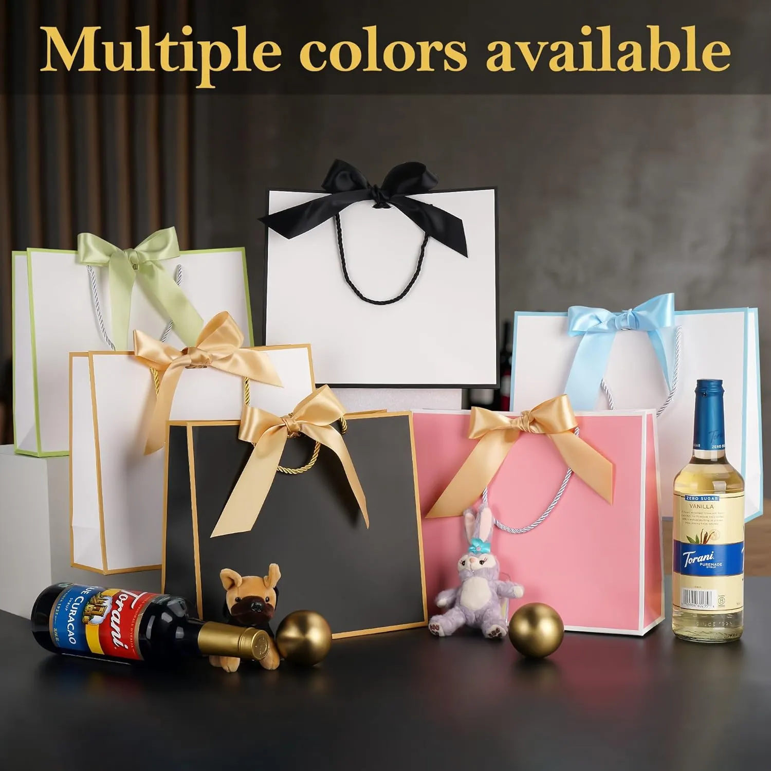 MOXARYSU Gift Bags With Handles: 11.8x4x10 Inch 12pcs Medium Large With Bow Ribbon For Wedding Thanks Bridesmaid Birthday Party (White-Black