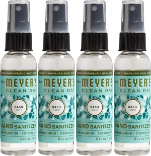 MRS. MEYER'S CLEAN DAY Antibacterial Hand Sanitizer Spray, Travel Size, Removes 99.9% of Bacteria, Basil, 2 oz - Pack of 4