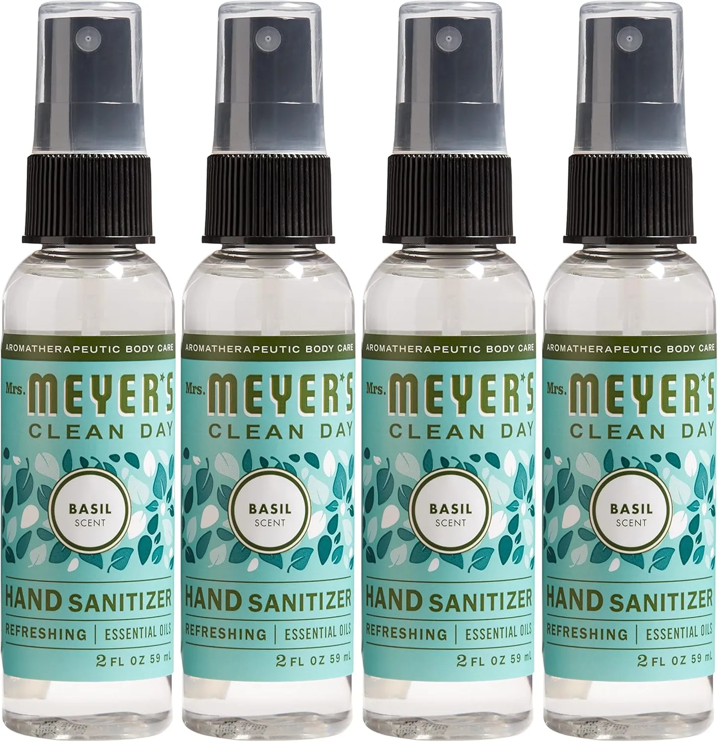 MRS. MEYER'S CLEAN DAY Antibacterial Hand Sanitizer Spray, Travel Size, Removes 99.9% of Bacteria, Basil, 2 oz - Pack of 4