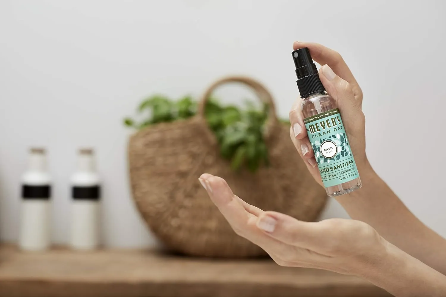 MRS. MEYER'S CLEAN DAY Antibacterial Hand Sanitizer Spray, Travel Size, Removes 99.9% of Bacteria, Basil, 2 oz - Pack of 4