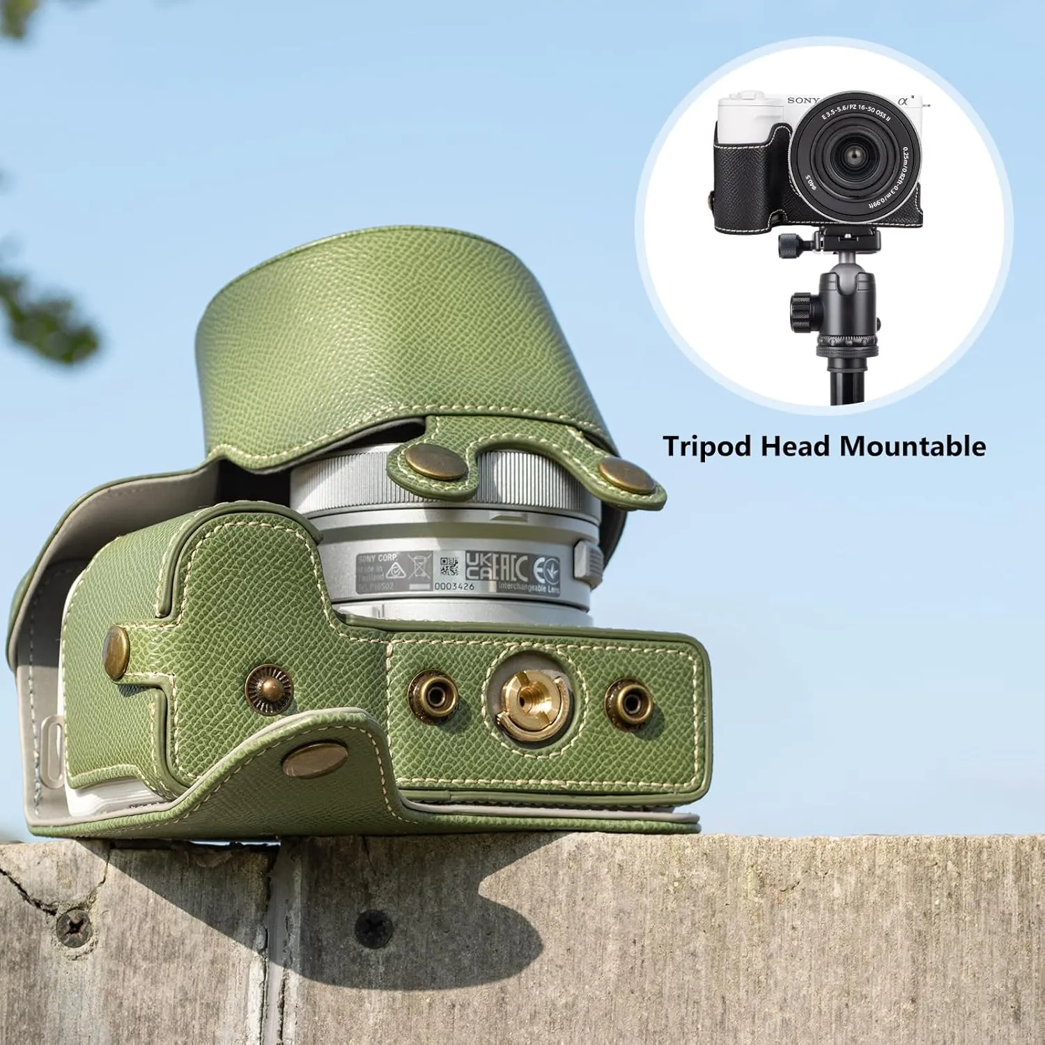 MUZIRI KINOKOO Camera Case for Sony ZV-E10 II, PU Leather Protective Case for Sony Alpha ZV-E10 II/ZVE10 II Camera with 16-50mm Lens - Removable Case with Shoulder Strap & Storage Pocket -Green