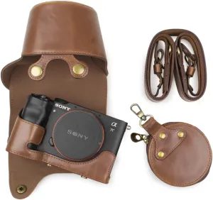MUZIRI KINOKOO Protective Case Compatible for Sony A7C Alpha 7C and 28-60mm Lens Camera Case with Shoulder Strap and Storage Bag-Brown