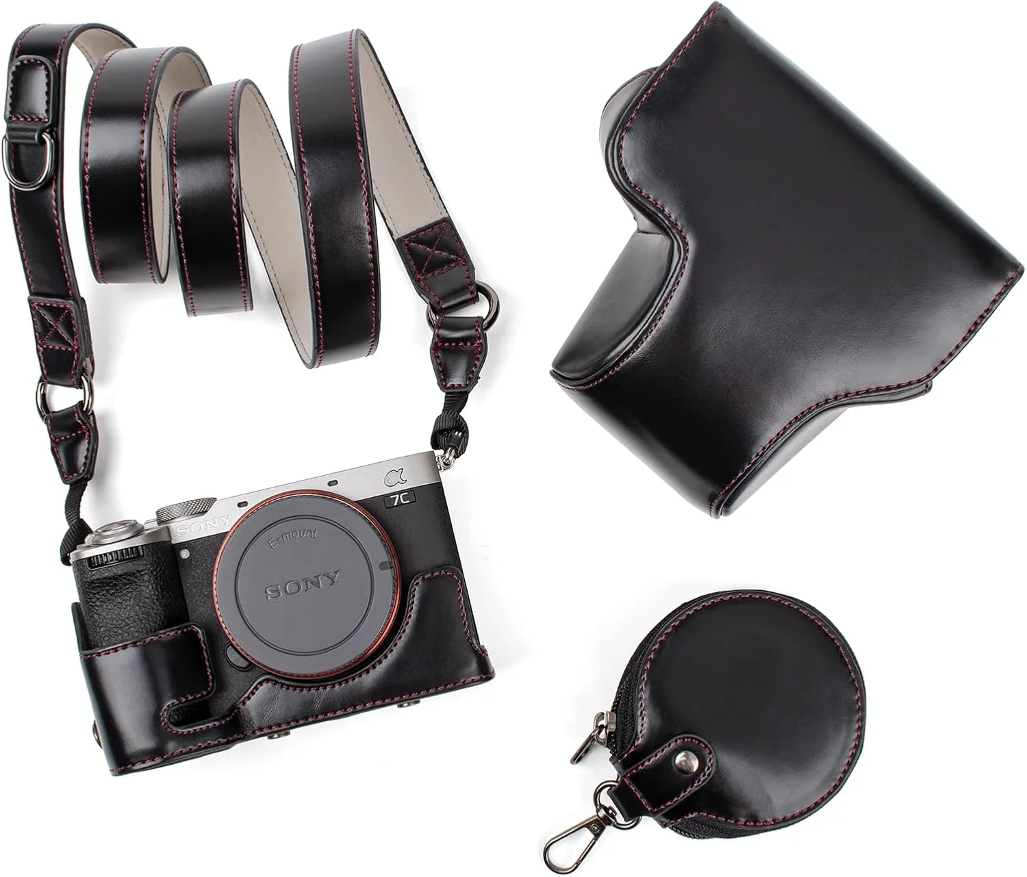 MUZIRI KINOKOO Sony A7C II Case, Retro PU Leather Protective Case for Sony A7C2/A7C II/Alpha 7C II Camera - A7C II Camera Case Bag Cover with Bottom Opening & Shoulder Strap & Storage Pocket, Black,