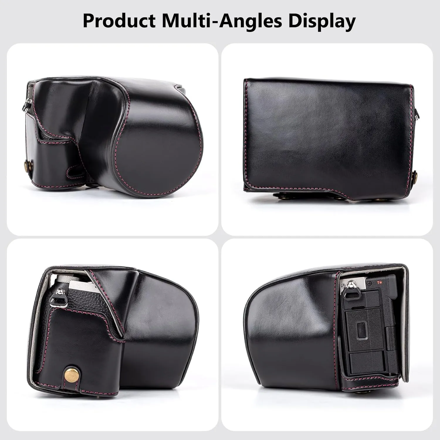 MUZIRI KINOKOO Sony A7C II Case, Retro PU Leather Protective Case for Sony A7C2/A7C II/Alpha 7C II Camera - A7C II Camera Case Bag Cover with Bottom Opening & Shoulder Strap & Storage Pocket, Black,