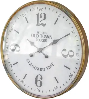 MY SWANKY HOME Nostalgic Old Town Vintage Style Station Clock Aged Brass Gold Frame