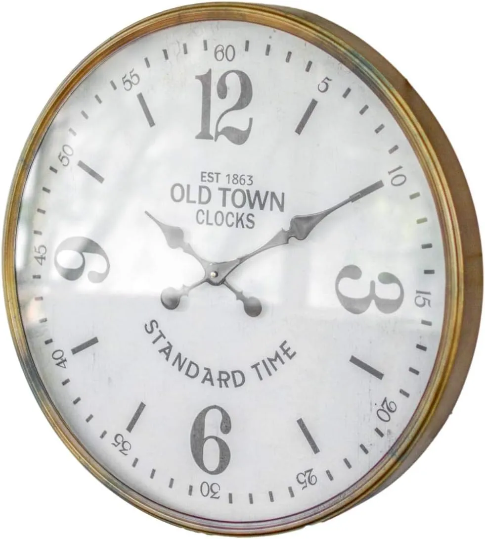 MY SWANKY HOME Nostalgic Old Town Vintage Style Station Clock Aged Brass Gold Frame