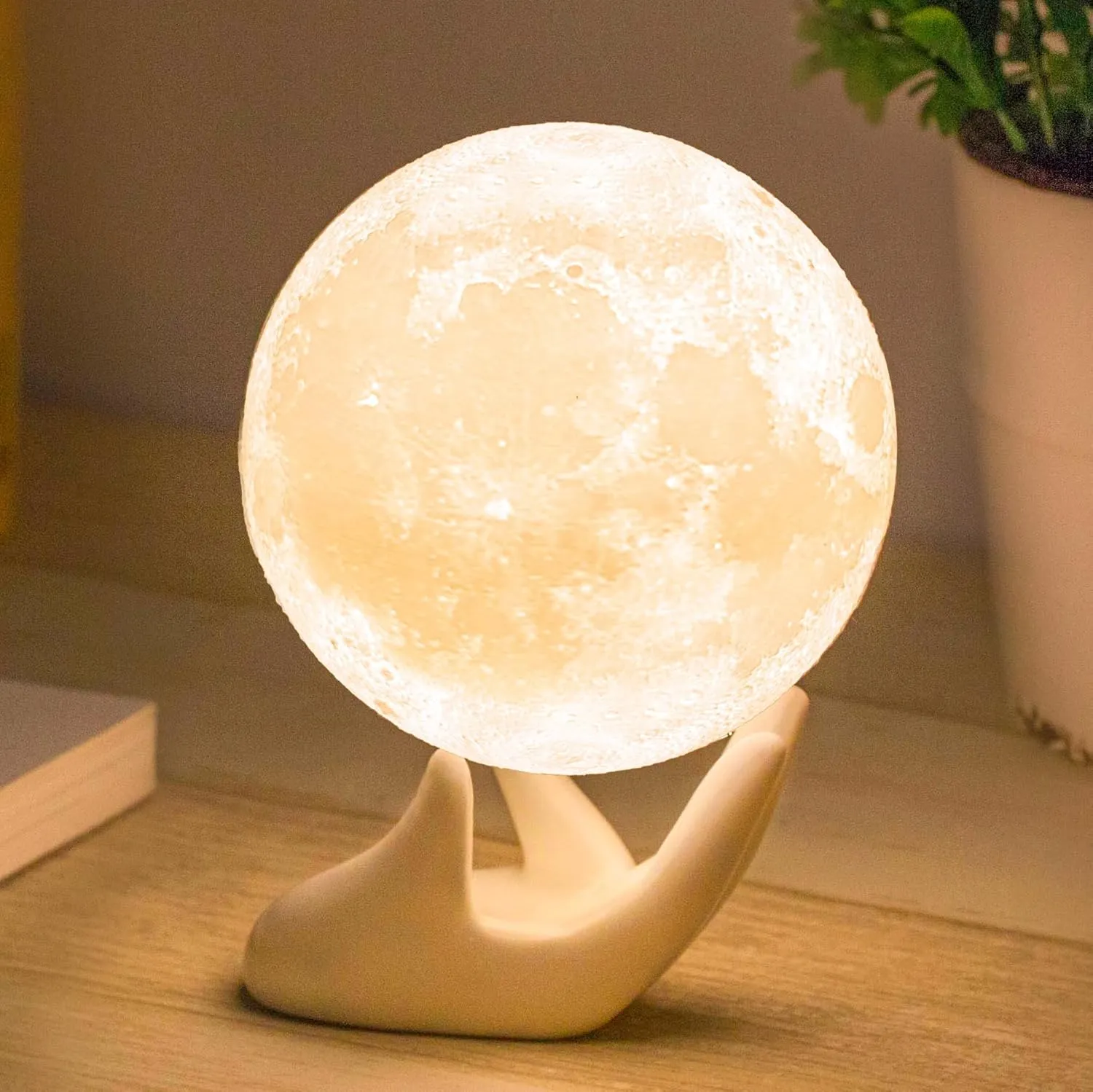 Mydethun Moon Lamp Moon Light Night Light for Kids Gift for Women USB Charging and Touch Control Brightness Warm and Cool White Lunar Lamp (3.5In Moon Light with Ceramic Hand Base)