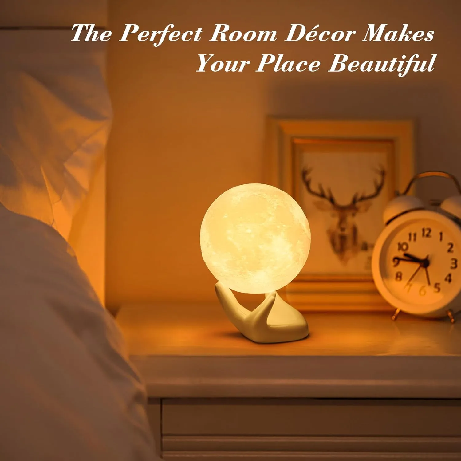 Mydethun Moon Lamp Moon Light Night Light for Kids Gift for Women USB Charging and Touch Control Brightness Warm and Cool White Lunar Lamp (3.5In Moon Light with Ceramic Hand Base)