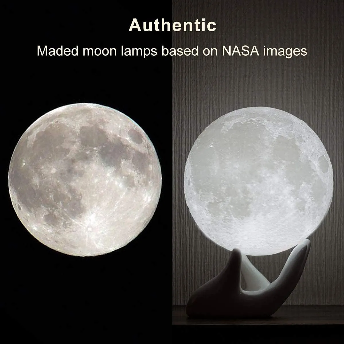 Mydethun Moon Lamp Moon Light Night Light for Kids Gift for Women USB Charging and Touch Control Brightness Warm and Cool White Lunar Lamp (3.5In Moon Light with Ceramic Hand Base)