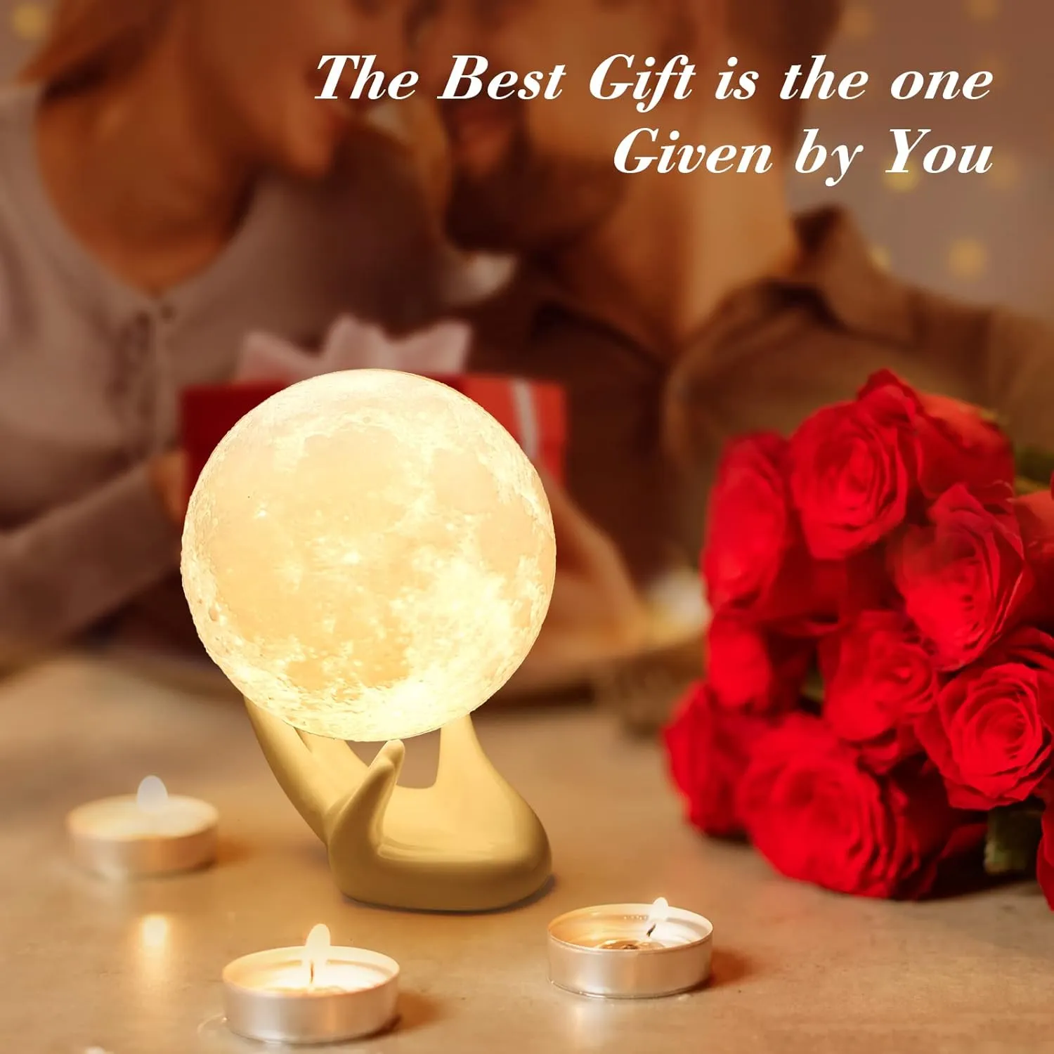 Mydethun Moon Lamp Moon Light Night Light for Kids Gift for Women USB Charging and Touch Control Brightness Warm and Cool White Lunar Lamp (3.5In Moon Light with Ceramic Hand Base)