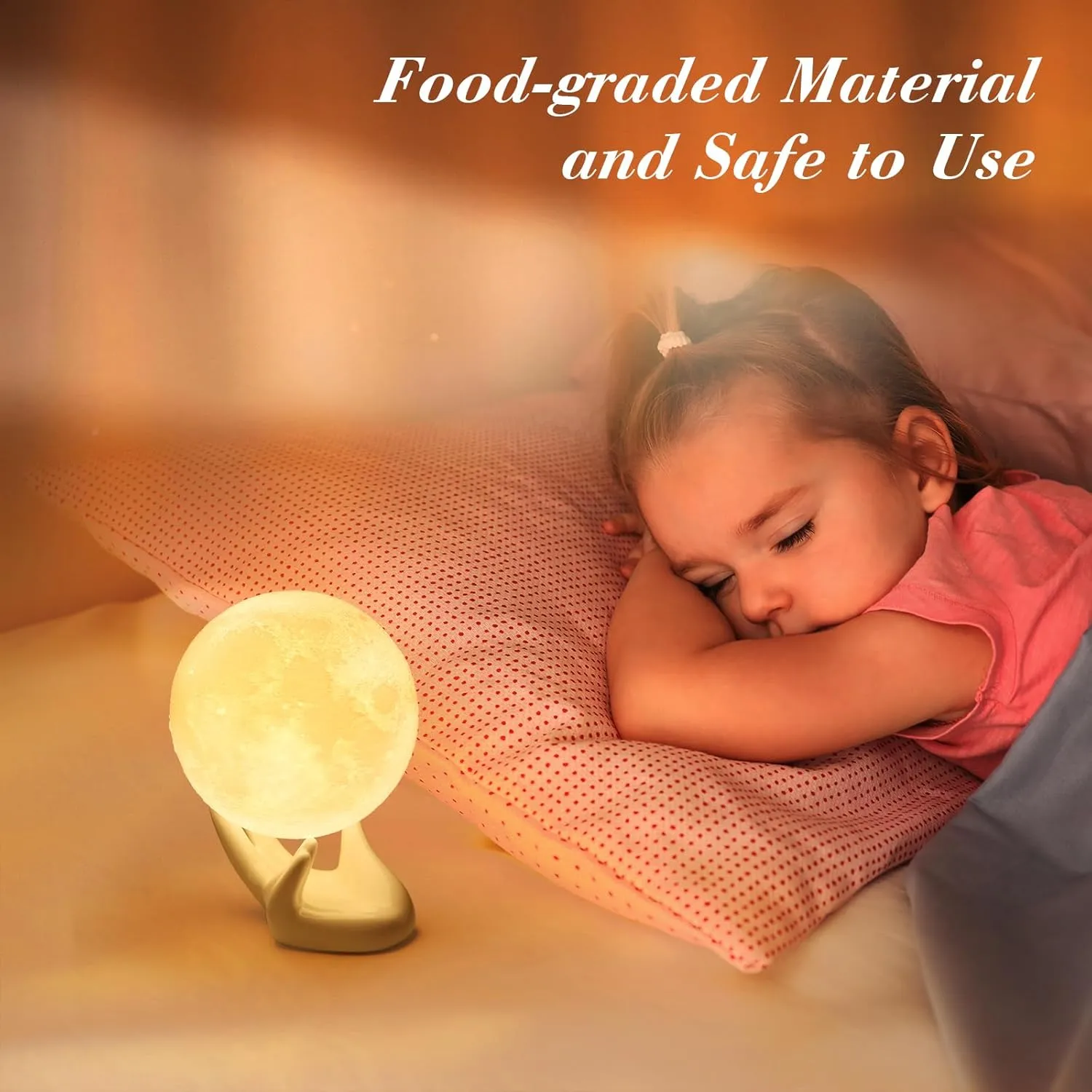 Mydethun Moon Lamp Moon Light Night Light for Kids Gift for Women USB Charging and Touch Control Brightness Warm and Cool White Lunar Lamp (3.5In Moon Light with Ceramic Hand Base)