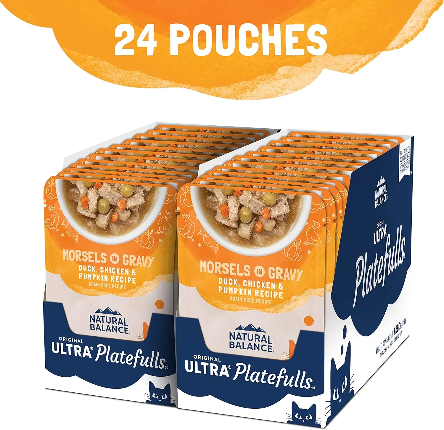 Natural Balance Original Ultra Platefulls Indoor Adult Grain Free Wet Cat Food, Duck, Chicken & Pumpkin Recipe, 3 Ounce Pouch (Pack of 24)