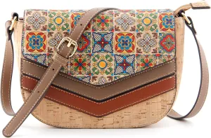 Natural Cork Buckle Box Shoulder Bag for Women Vegetarian Crossbody Purse Vintage Square Flap Satchel Handbag
