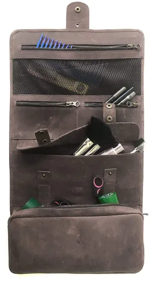 Natural Leather Dropp Kit Toiletry Hanging Wash Bag - Ideal as Wash Bag/Men's Shaving Kit/Make up Bag/Travel Organizer (BROWN)