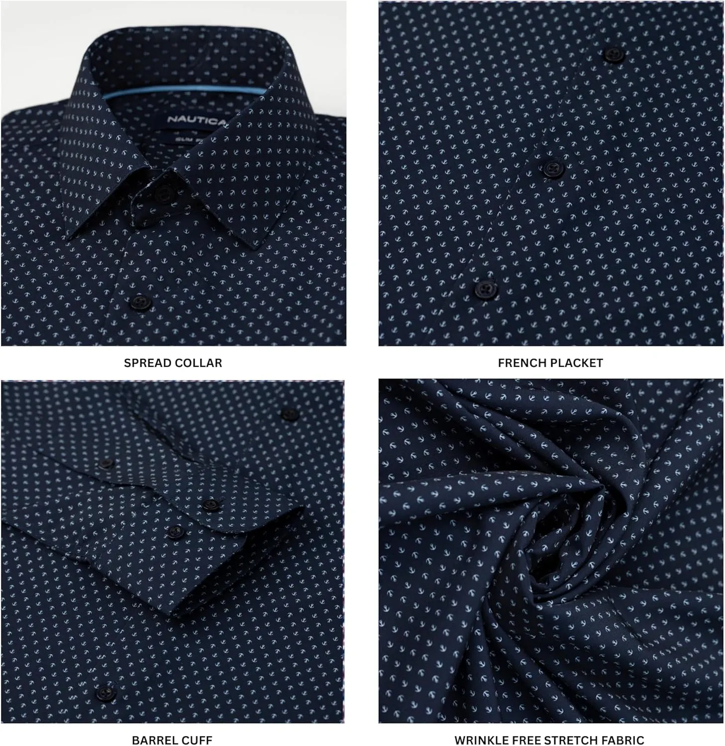 Nautica Slim Fit Mens Dress Shirts Long Sleeve Button Down Wrinkle Free Formal 4-Way Stretch