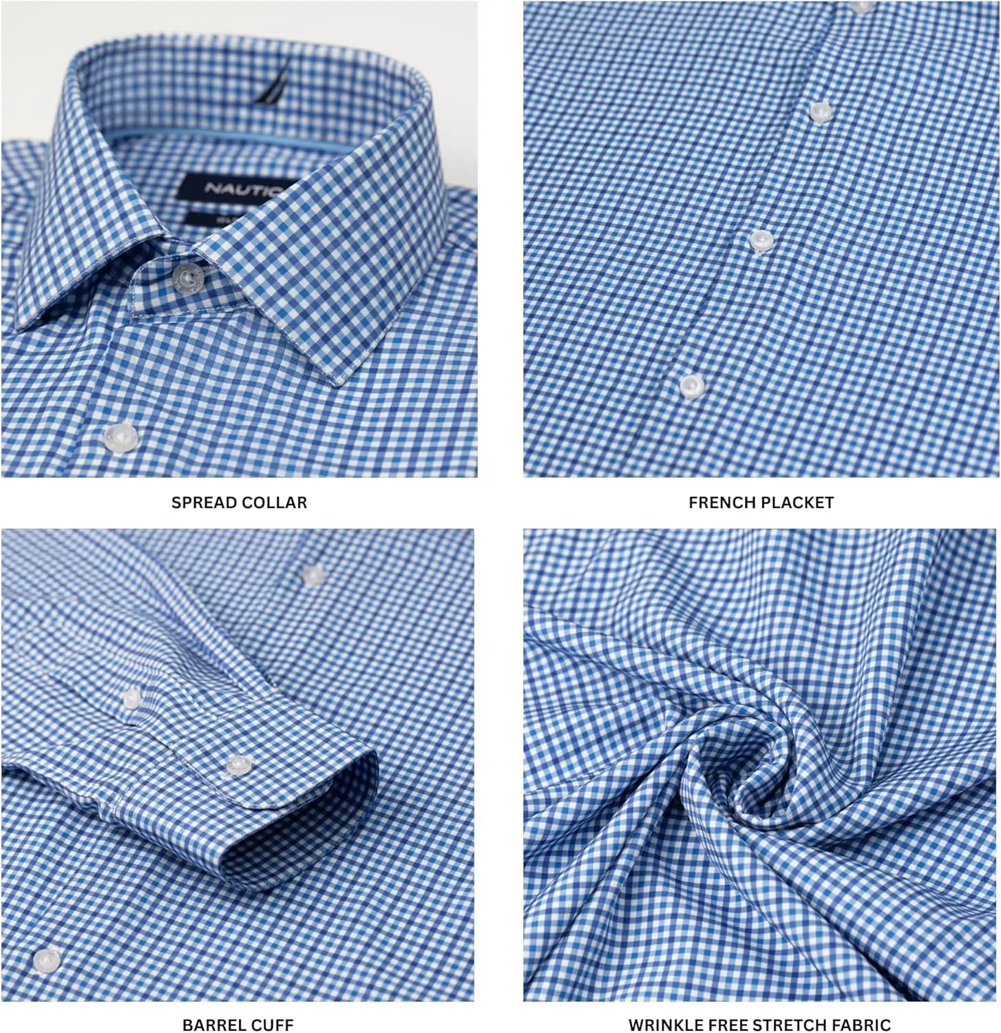NAUTICA Slim Fit Mens Dress Shirts Long Sleeve Button Down Wrinkle Free Formal 4-Way Stretch