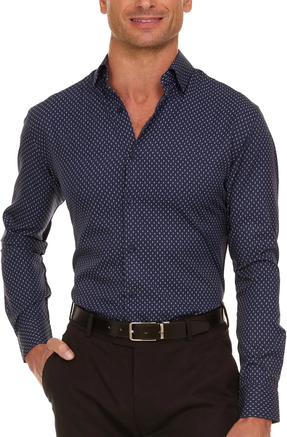 Nautica Slim Fit Mens Dress Shirts Long Sleeve Button Down Wrinkle Free Formal 4-Way Stretch