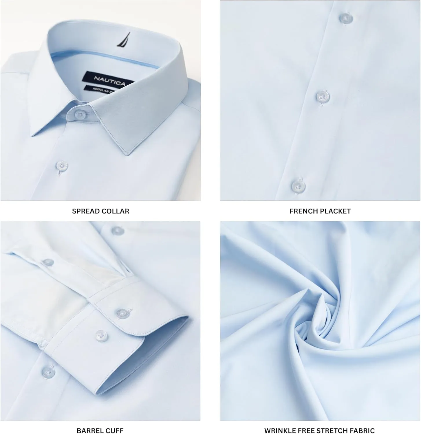 NAUTICA Slim Fit Mens Dress Shirts Long Sleeve Button Down Wrinkle Free Formal 4-Way Stretch