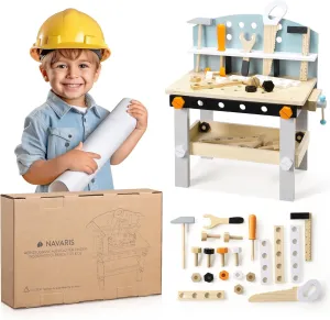 Navaris Tool Table Kit - Wooden Bench Toy for Children 18 Months and Up - with Saw Hammer Screwdriver and Tools