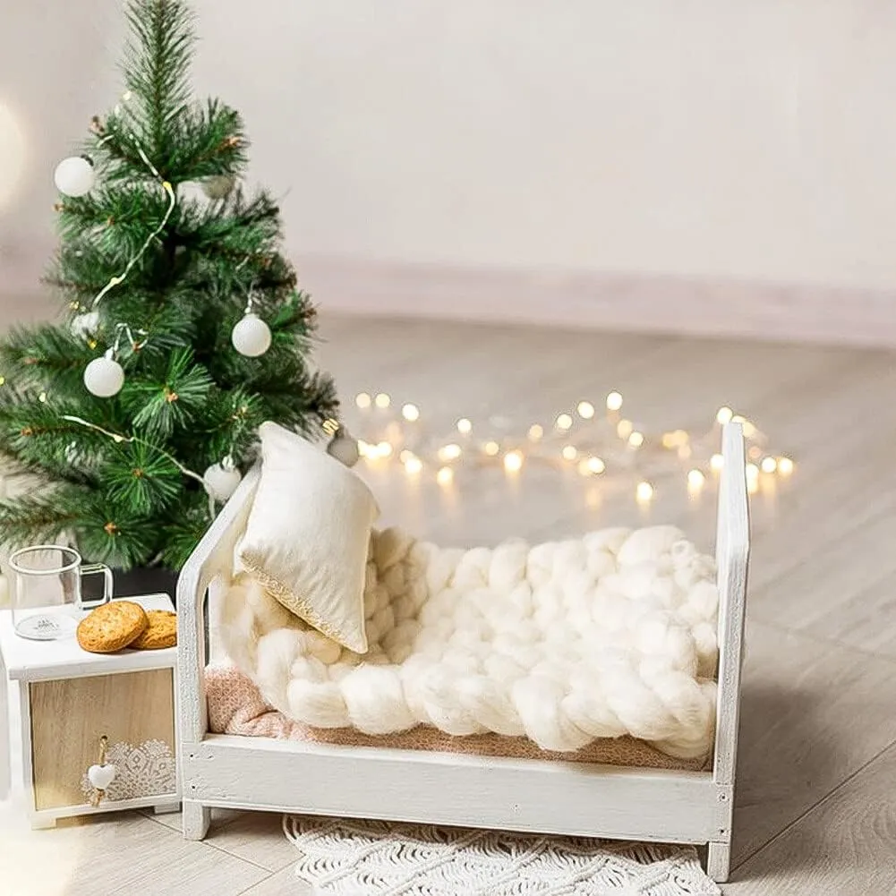 New Born Baby Photography Prop Bed, Vintage Wooden Baby Bed Photography Prop for Baby Boys Girls, 16.5 x 11.2 x 8.5 Inch