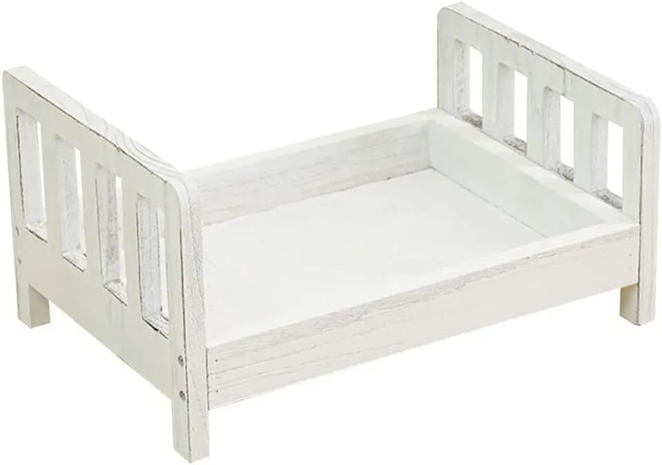 New Born Baby Photography Prop Bed, Vintage Wooden Baby Bed Photography Prop for Baby Boys Girls, 16.5 x 11.2 x 8.5 Inch