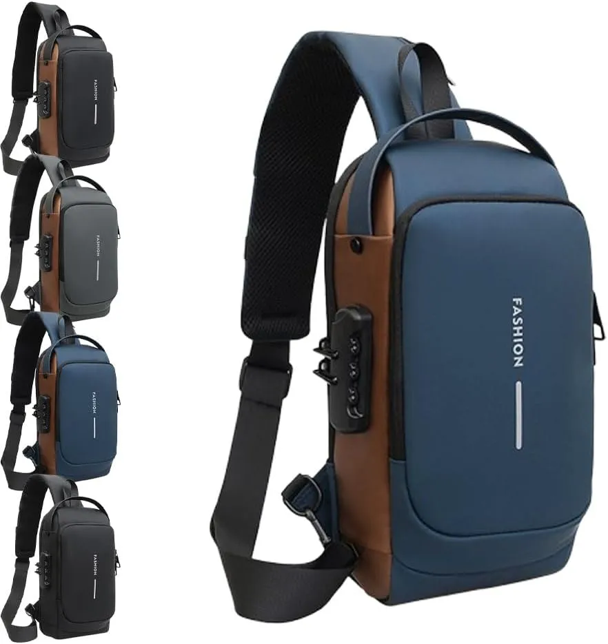 New Carbon Fiber Streamline Anti-theft Sling Bag, Men’s Waterproof Streamline Anti-Theft Sling Bag with USB Charging Port
