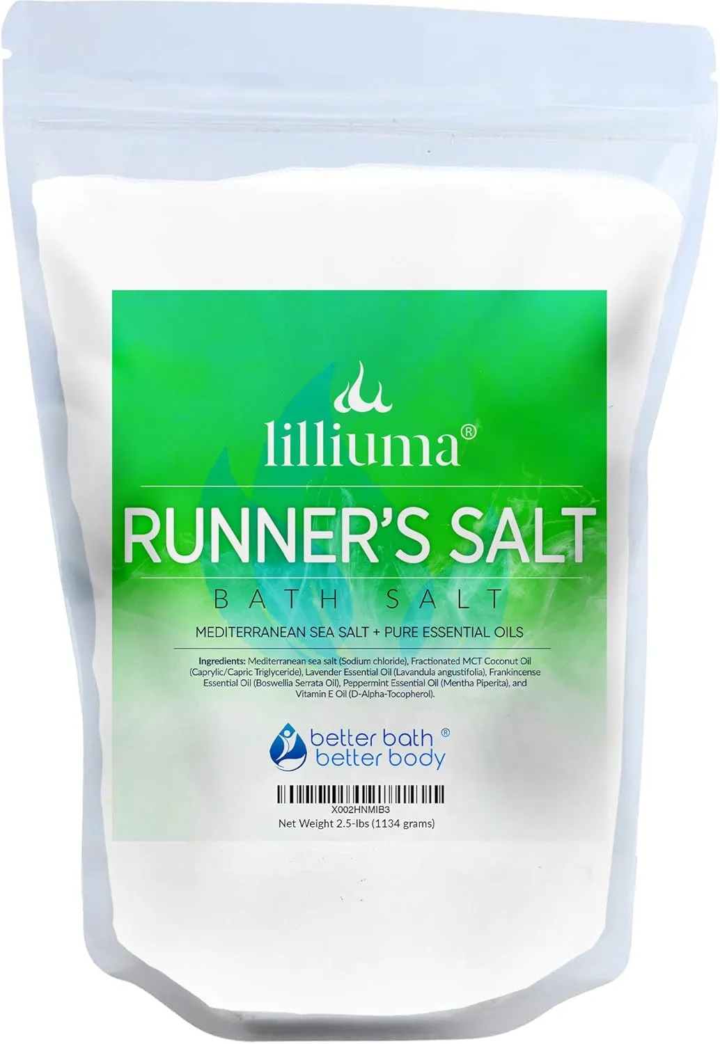 New Runner's Bath Soak 40 Ounces Mediterranean Sea Salt with Lavender, Frankincense, and Peppermint Essential Oils with Natural Ingredients