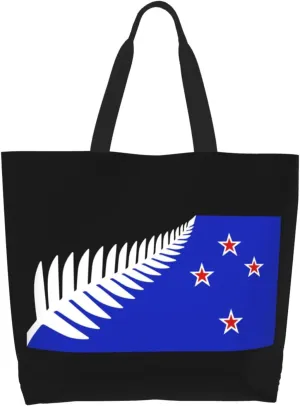 New Zealand Maori Fern Flag Canvas Tote Bags for Women, Ladies Shoulder Handbags Large Purse Lightweight Foldable Reusable Shopping Bag with Pockets for Work, Travel, 15.7x19.7in