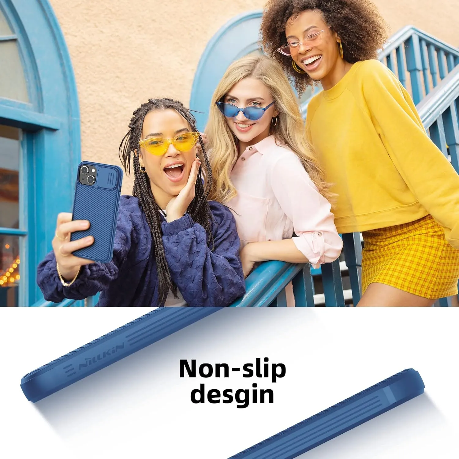Nillkin Designed for iPhone 14 Plus Case with Camera Cover, CamShield Pro Case with Slide Camera Protection, Slim Fit Thin Shockproof Cover for iPhone 14 Plus 6.7 inch, Blue