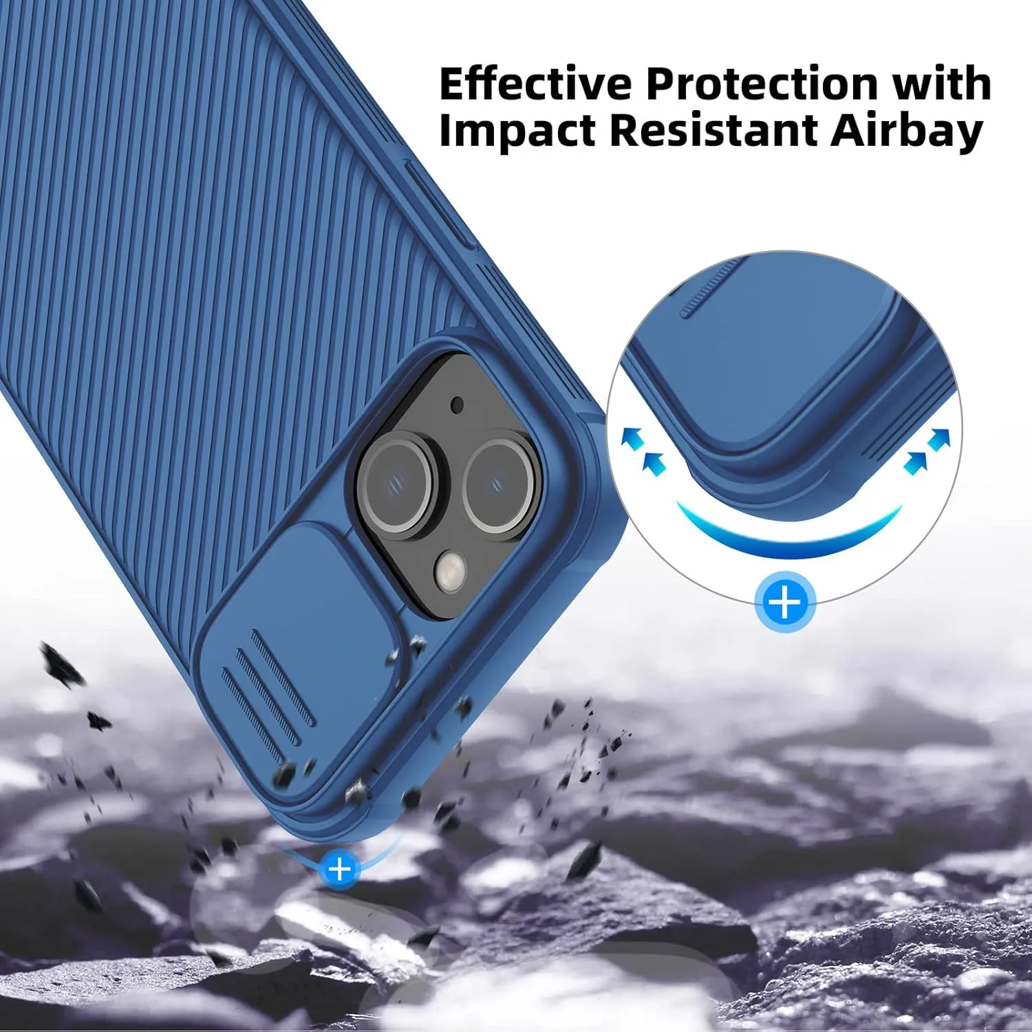 Nillkin Designed for iPhone 14 Plus Case with Camera Cover, CamShield Pro Case with Slide Camera Protection, Slim Fit Thin Shockproof Cover for iPhone 14 Plus 6.7 inch, Blue
