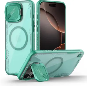 Nillkin Magnetic for iPhone 16 Pro Max Case Clear, Compatible with Magsafe, Never Yellow & Biodegradable Material, Translucent Case with Invisible Kickstand & Camera Cover for 16 Pro Max 6.9", Green