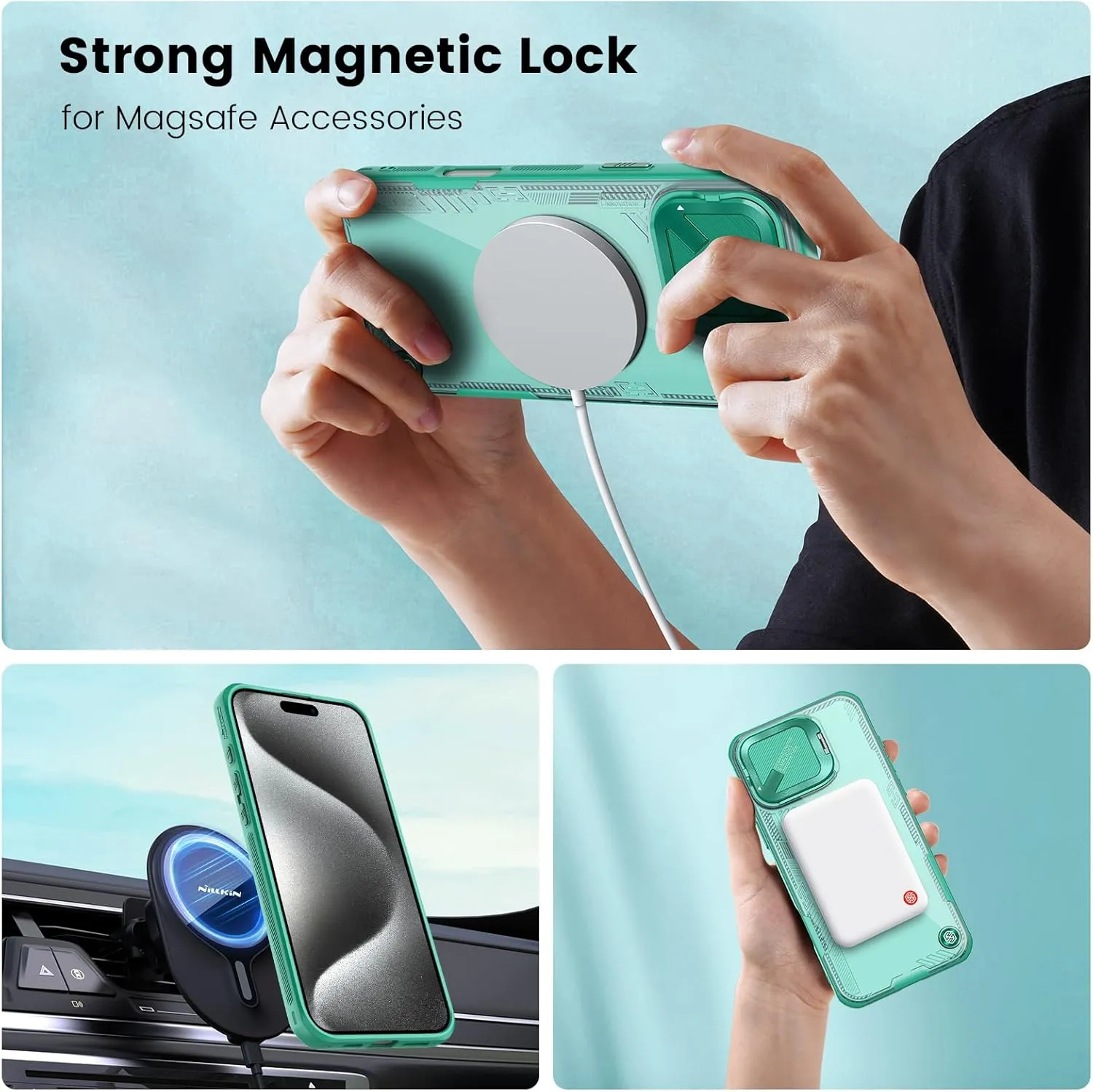 Nillkin Magnetic for iPhone 16 Pro Max Case Clear, Compatible with Magsafe, Never Yellow & Biodegradable Material, Translucent Case with Invisible Kickstand & Camera Cover for 16 Pro Max 6.9", Green