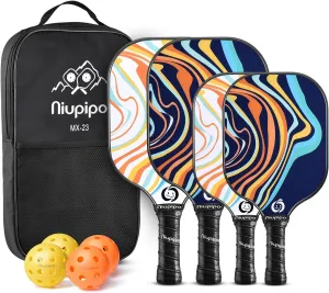 niupipo Pickleball Paddles Set of 2/4, USAPA Approved Fiberglass Surface, Polypropylene Honeycomb Core, Cushion Grip, Lightweight Pickleball Rackets with 2 Indoor and 2 Outdoor Balls, Portable Bag