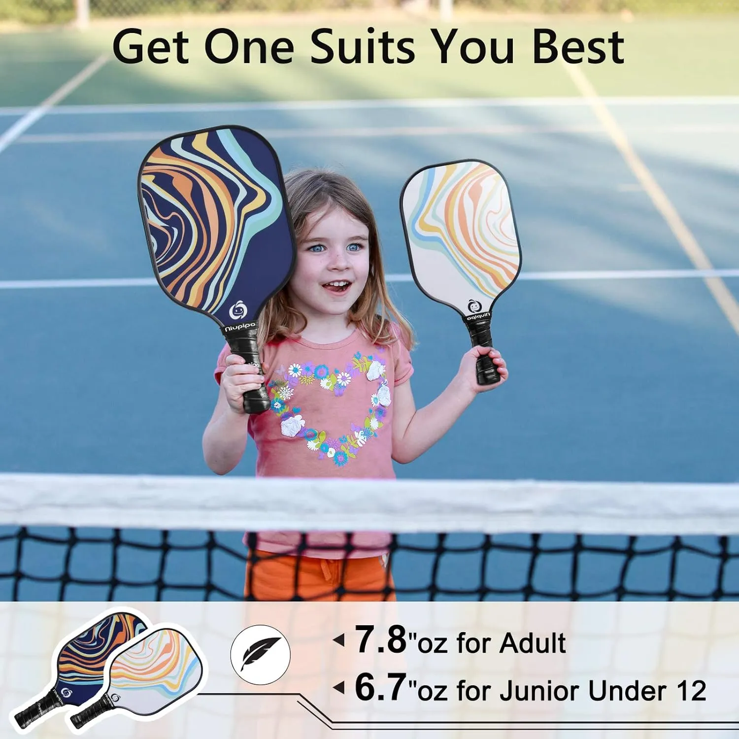 niupipo Pickleball Paddles Set of 2/4, USAPA Approved Fiberglass Surface, Polypropylene Honeycomb Core, Cushion Grip, Lightweight Pickleball Rackets with 2 Indoor and 2 Outdoor Balls, Portable Bag