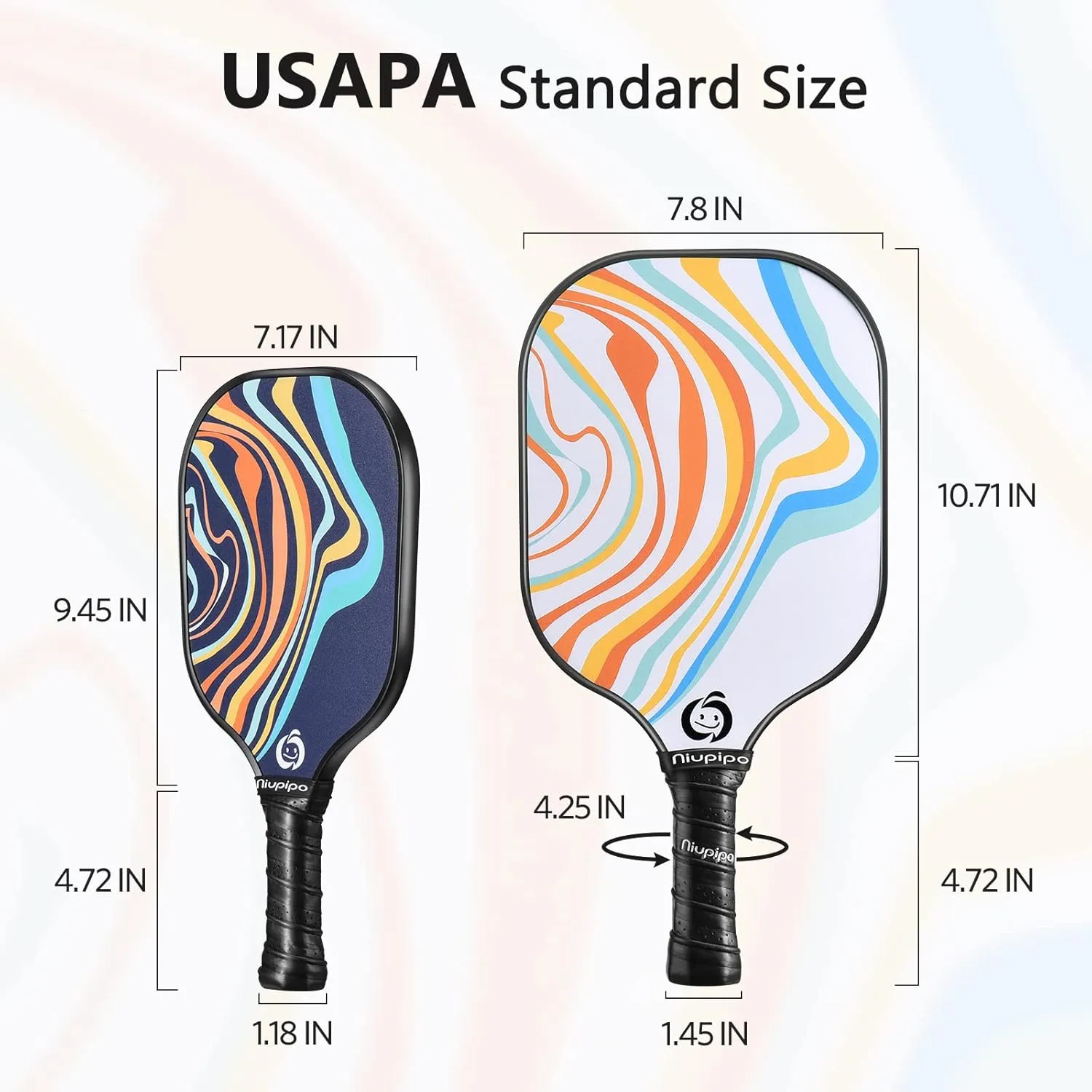 niupipo Pickleball Paddles Set of 2/4, USAPA Approved Fiberglass Surface, Polypropylene Honeycomb Core, Cushion Grip, Lightweight Pickleball Rackets with 2 Indoor and 2 Outdoor Balls, Portable Bag