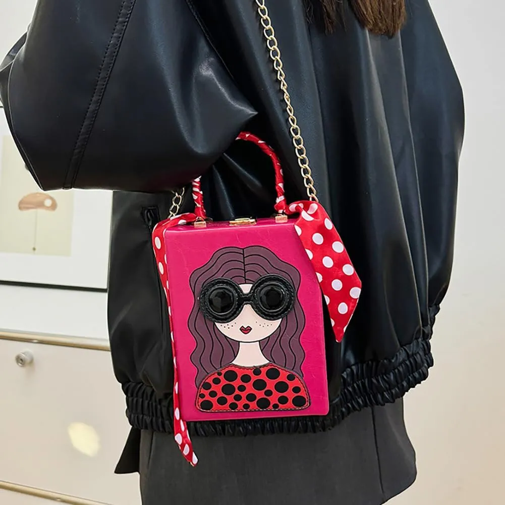 Novelty Unique 3D Lady Face Box Shaped Handbag, PU Leather Top Handle Shoulder Bag, Funky Fashion Crossbody Satchel Purse